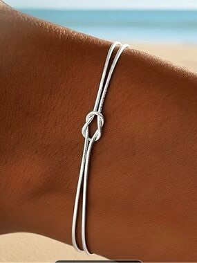 Silver Double Strand Knot Bracelet - Metal Color